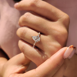 Pear Moissanite Diamond Vintage Ring With Round Side Stone | IGI Certified