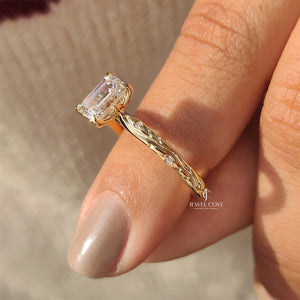 1CT Emerald Nature Inspired Diamond Ring | Lab Grown Diamonds | IGI Certified