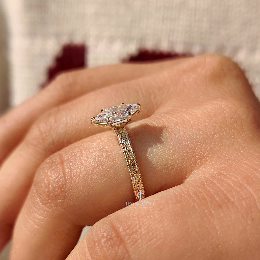 1CT Dutch Marquise Ring in Milgrain Setting | Moissanite Diamonds | GRA Certified