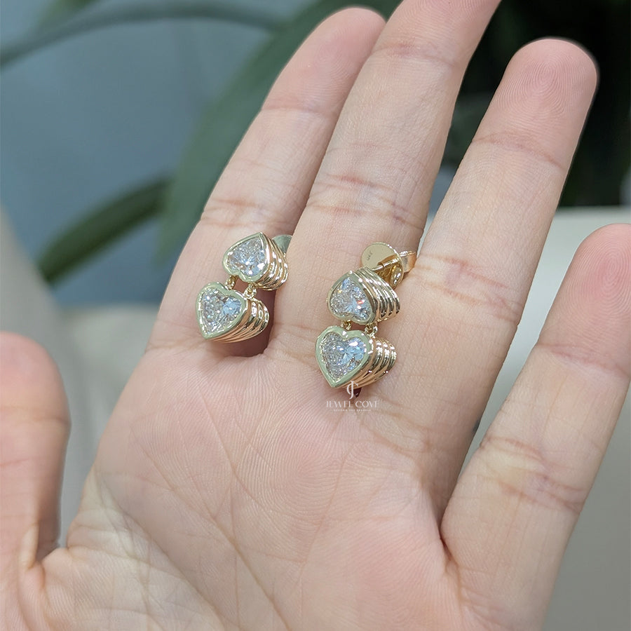 18K Heart Lab Grown Diamond Hanging Earrings For Her | IGI Certified