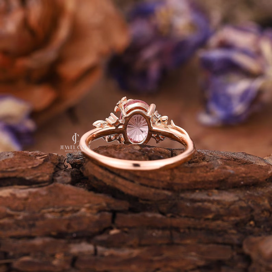 Nature Inspired Pink Sapphire Engagement Ring | Moissanite Diamonds | GRA Certified