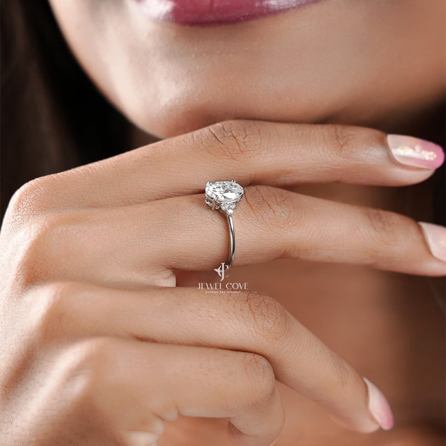 Oval Cut Diamond Cluster Setting Daily Wear Ring | Lab Grown Diamonds | IGI Certified