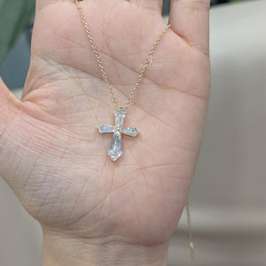 Tapered Baguette Lab Grown Gold Cross Pendant (Only Pendent)