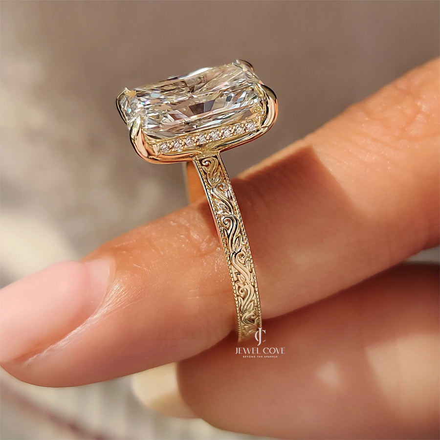 5CT Radiant Engagement Ring with Engraved Shank | Lab Grown Diamonds | IGI Certified