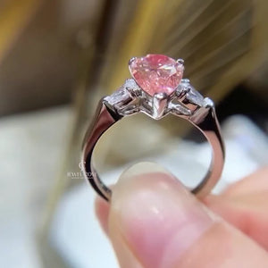 Pear Shape 2.60tcw Fancy Pink Moissanite Diamond Engagement Ring | Three Stone Ring | 2.50ct Center | IGI Certificate