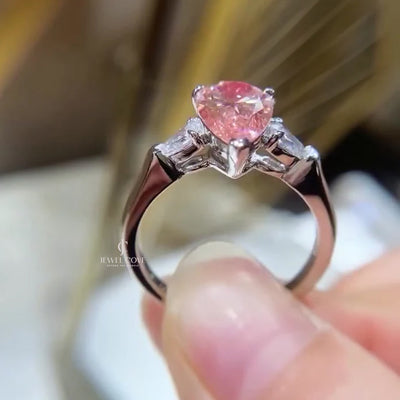 Pear Shape 2.60tcw Fancy Pink Lab Grown Diamond Engagement Ring | Three Stone Ring | 2.50ct Center | IGI Certificate