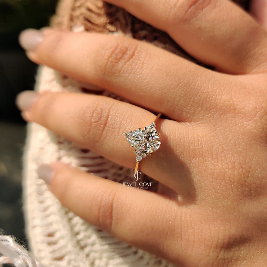 Pear Cut Moissanite Engagement Ring In Muse Setting | VVS-VS EF Color | IGI Certified Ring