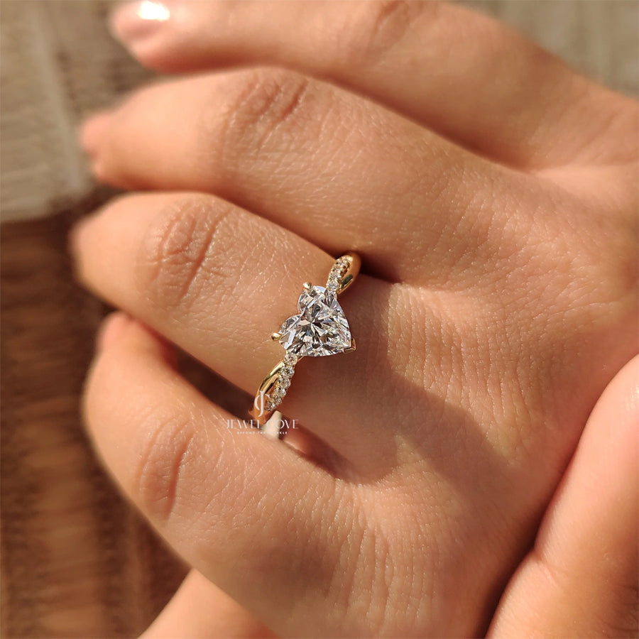 1CT Heart Twisted Pave Setting Diamond Ring | Lab Grown Diamonds | IGI Certified