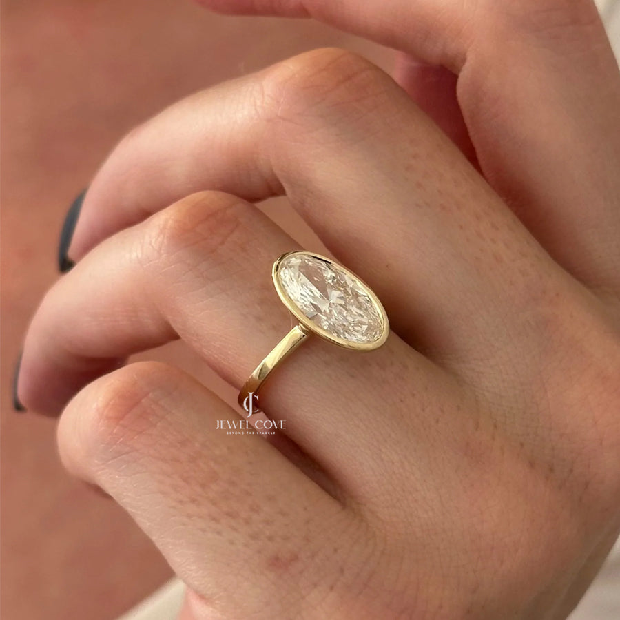 3CT Moval Cut Moissanite IGI Certified ring | Bezel Setting | IGI Certified | Solitaire Ring