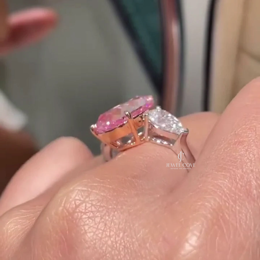 Fancy Pink 7.00tcw Lab Grown Three-Stone Engagement Ring | Pear Shape | IGI Certified