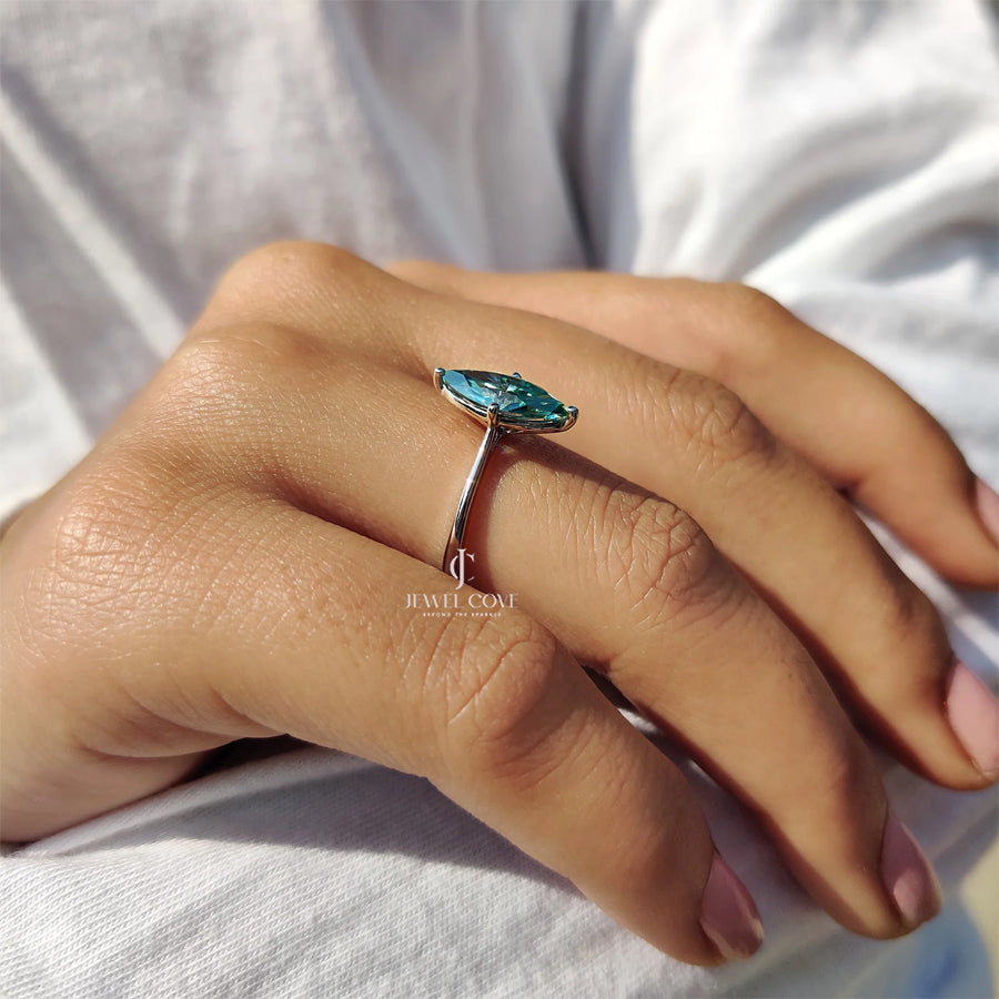 Cyan Blue Marquise Lab Grown Engagement Ring | VVS-VS EF Color | IGI Certified