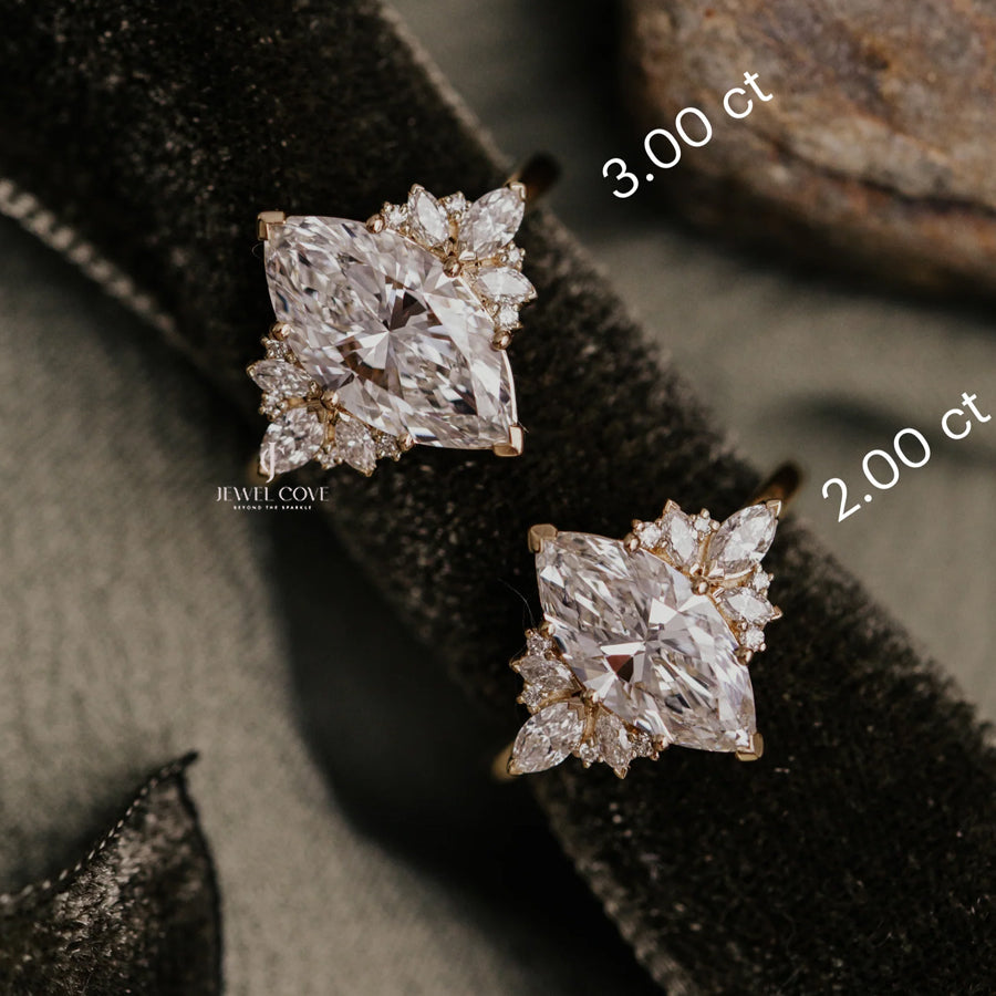 3CT Marquise vintage Engagement Ring | IGI Certified | Lab Grown Diamond Cluster Ring