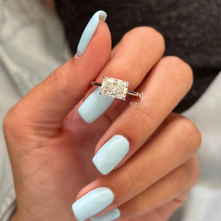 2CT Radiant Solitaire Lab grown diamond ring | East-West Setting | Lab Grown Diamonds | IGI Certified