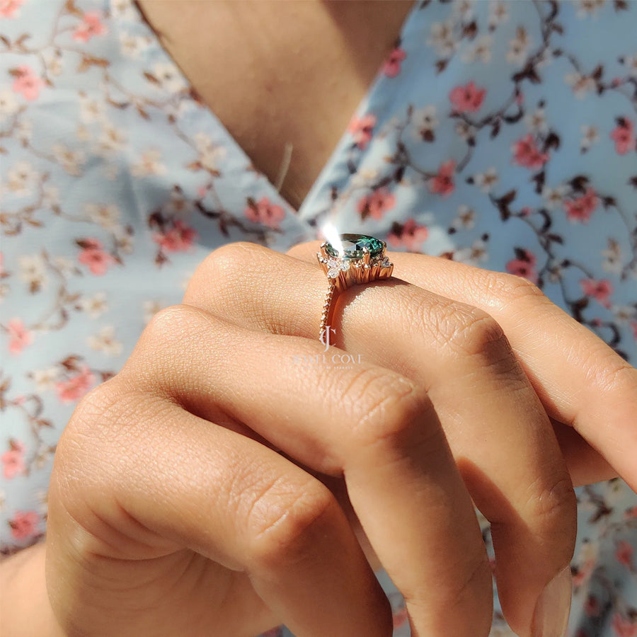 Oval Shaped Engagement Ring In Muse Style | Moissanite Diamonds | GRA Certified