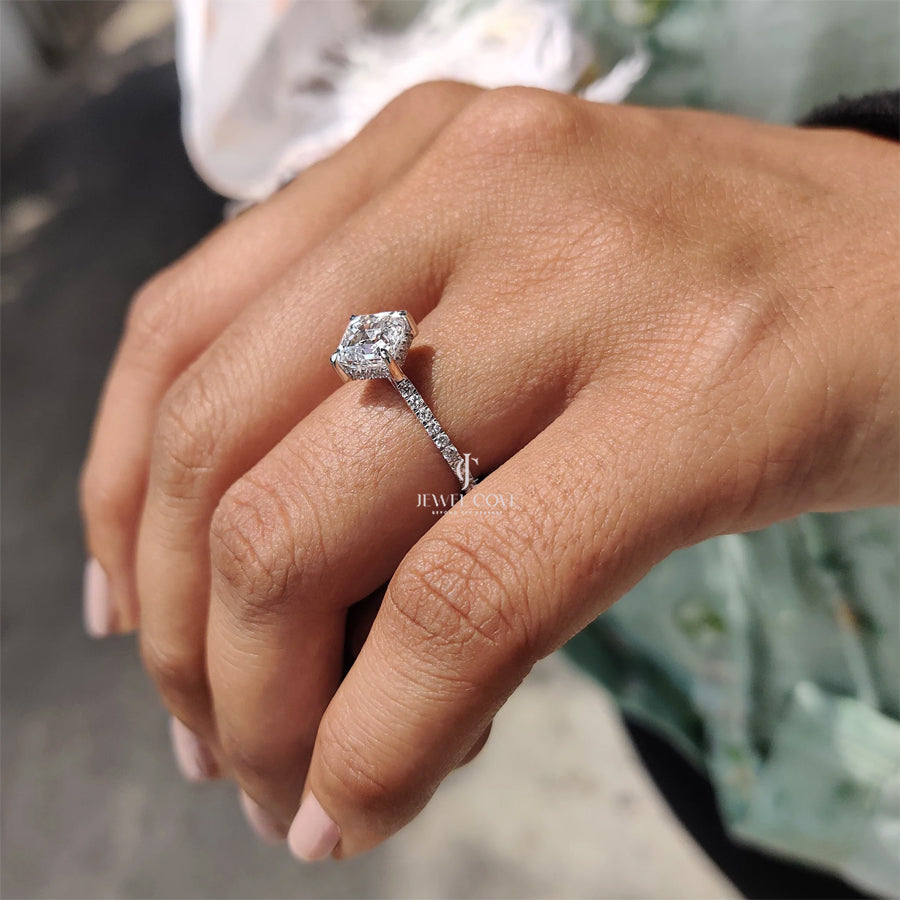 Asscher Cut Lab Grown Engagement Ring With Hidden Halo Design | IGI Certified