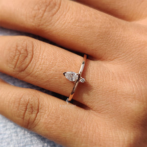 2 Stone Moissanite Delicate Ring With Pear and Round Diamond | IGI Certified