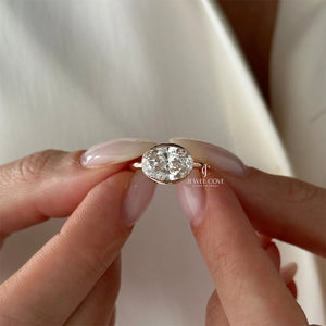 3 CT Oval lab-grown diamond ring | Half Bezel Setting | IGI Certified | Solitaire Ring