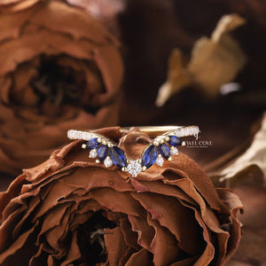 Blue Sapphire Cluster Wedding Band | Lab Grown Diamonds | IGI Certified