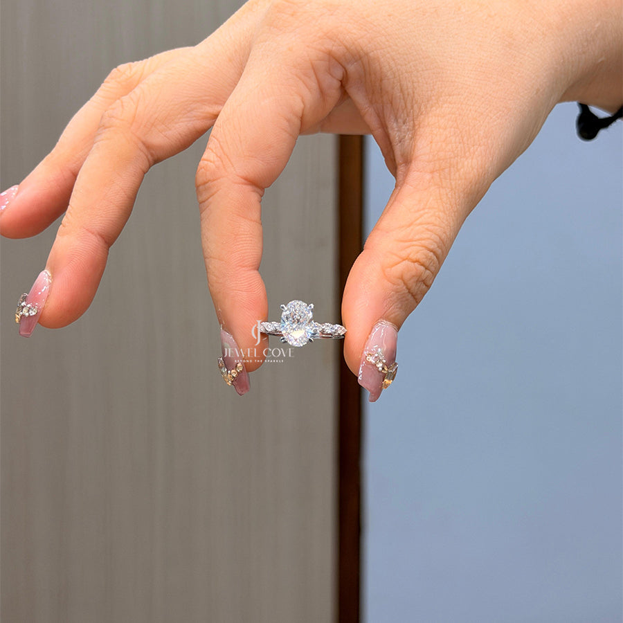 2CT Oval Vintage Style Hidden Halo Diamond Ring | Lab Grown Diamonds | IGI Certified