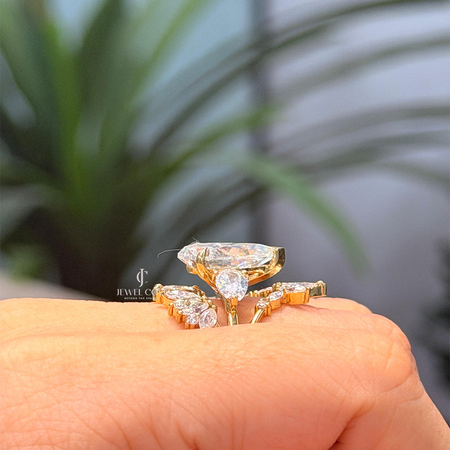 3.50 CT Pear Three Stone Ring | Marquise Wing Bridal Ring Set For Engagement Ring | Lab Grown Diamonds | IGI Certified