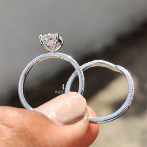 1CT Round White Gold Bridal Set With V Shaped Band | Lab Grown Diamonds | IGI Certified