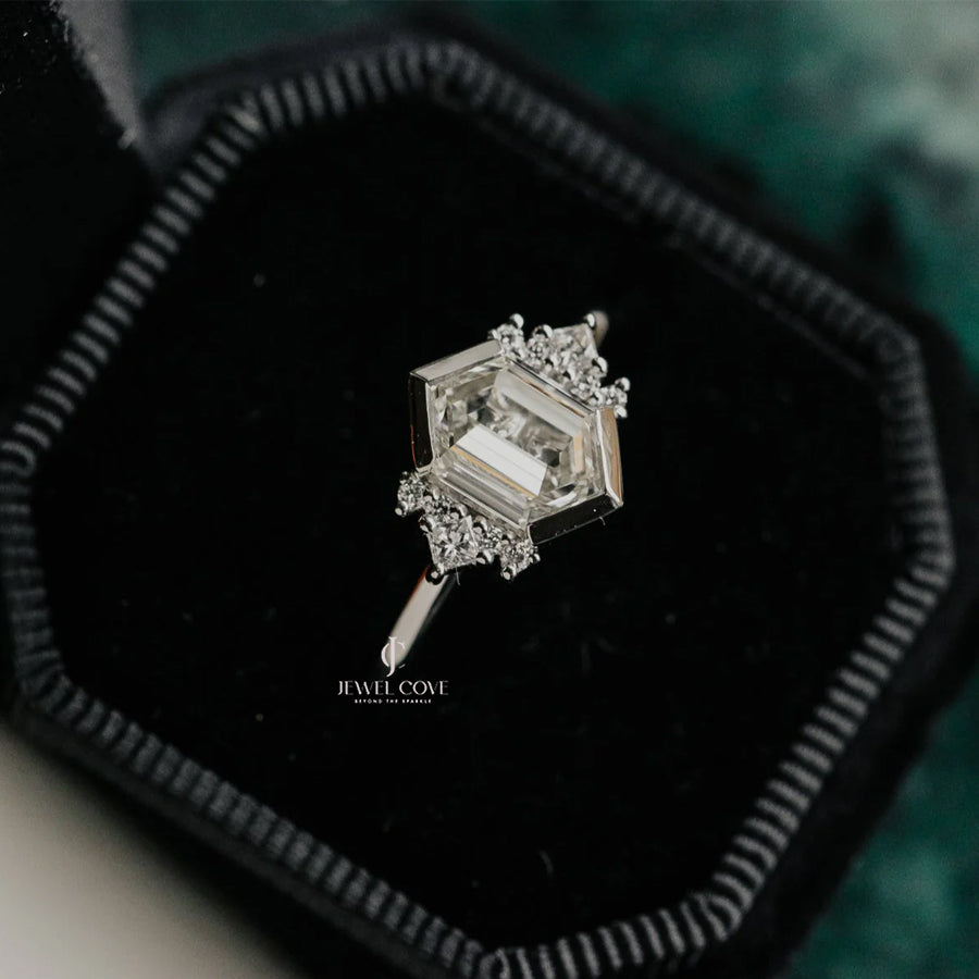1.50CT Hexagon Lab Grown Diamond Engagement Ring, VS Clarity, IGI Certified