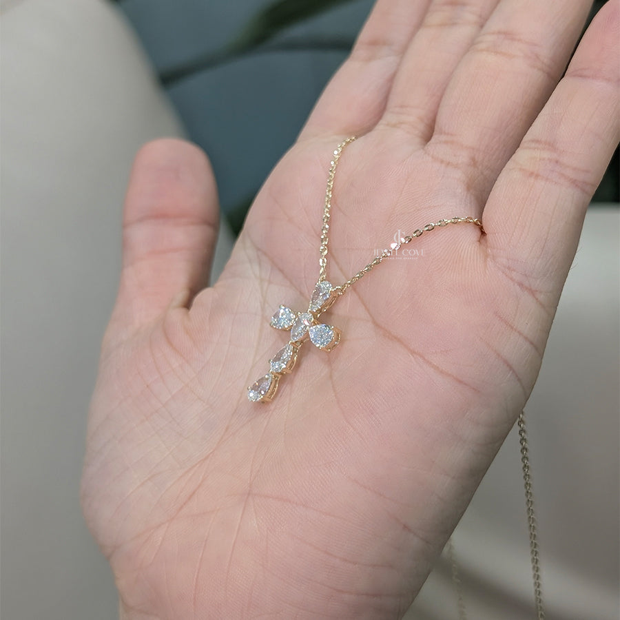 Pear Cross Shape Lab Grown Gold Pendant (Only Pendent)