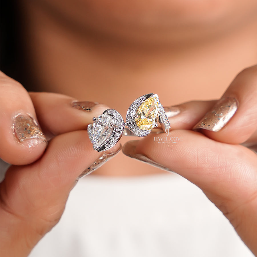 3CTW Yellow Pear Lab grown Diamond Ring For Her | Lab Grown Diamonds | IGI Certified