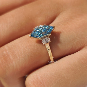 Blue Dutch Marquise Trilogy Engagement Ring with Oval Side Stones | Lab Grown Diamonds | IGI Certified