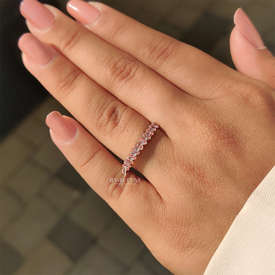 Oval Cut Pink Diamond Wedding Band In Half Eternity Style | Lab Grown Diamonds | IGI Certified