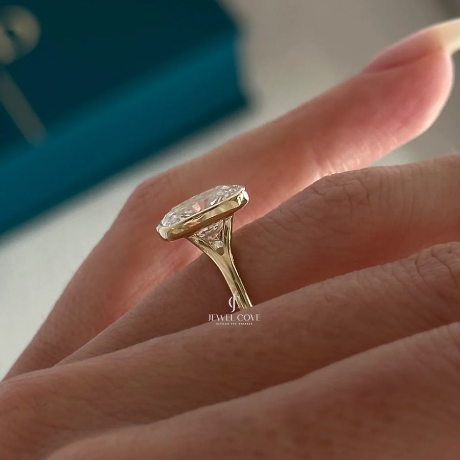 3 CT Cushion Moissanite diamond ring | Bezel Setting | Split Shank | IGI Certified | Solitaire Ring