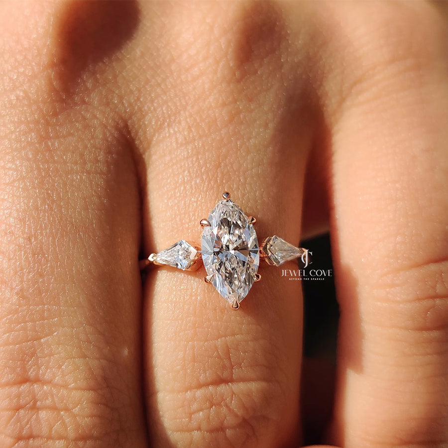 3 Stone Engagement Ring With Marquise And Kite Cut| Lab Grown Diamonds | IGI Certified