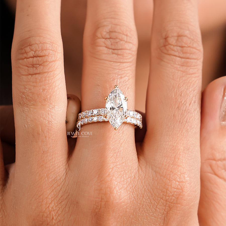 2.5CT Marquise Lab Diamond Stackable Band | Two Wedding Ring Set | Lab Grown Diamonds | IGI Certified