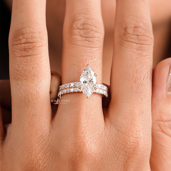 2.5CT Marquise Lab Diamond Stackable Band | Two Wedding Ring Set | Lab Grown Diamonds | IGI Certified