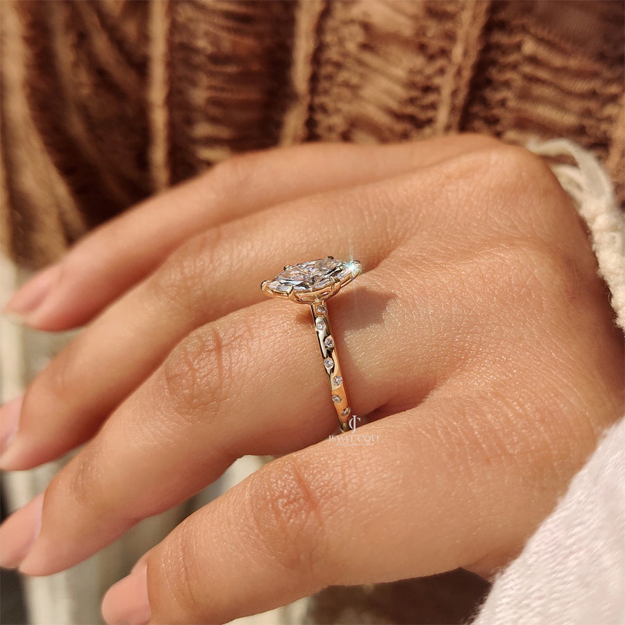 Flush Pave Set Marquise Diamond Ring in 6 Claw Prong Setting | IGI Certified