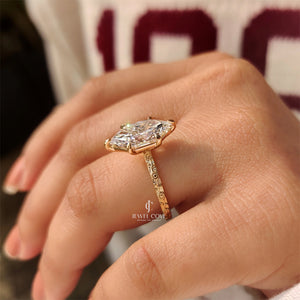 Inspired Dutch Marquise Engagement Ring in Sunflower Design Moissanite Diamond| IGI Certified