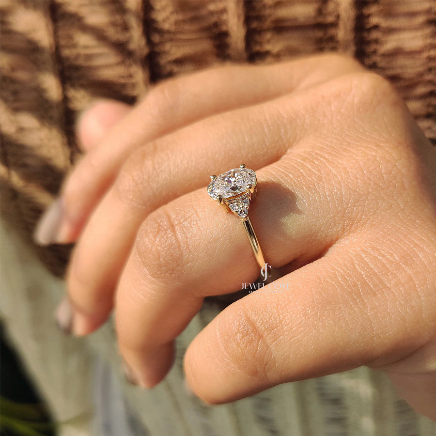 Oval Cut Lab Grown Engagement Ring In Muse Style Cluster Ring | IGI Certified