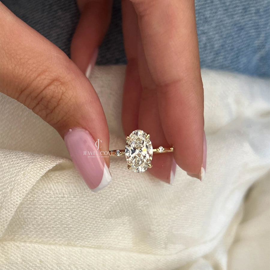 2 CT Oval Lab Grown diamond engagement ring | 1.2mm wide thin band | IGI Certified