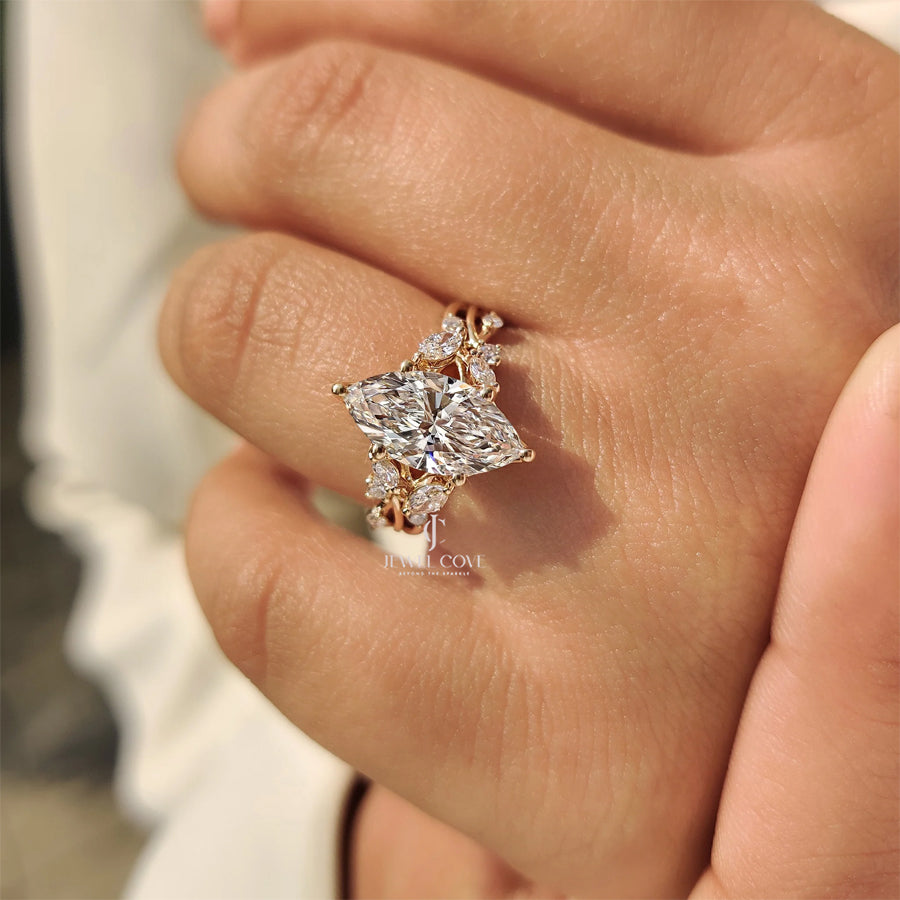 3CT Marquise Cut Lab Grown Cluster Ring | IGI Certified | VVS-VS | EF Color