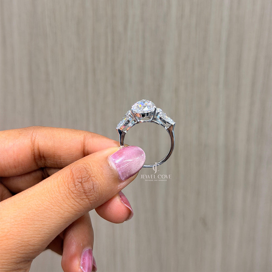 6ctw Pear Lab Grown Diamonds IGI Certified Ring | Side Stone Each 1ct | 3 Stone Ring