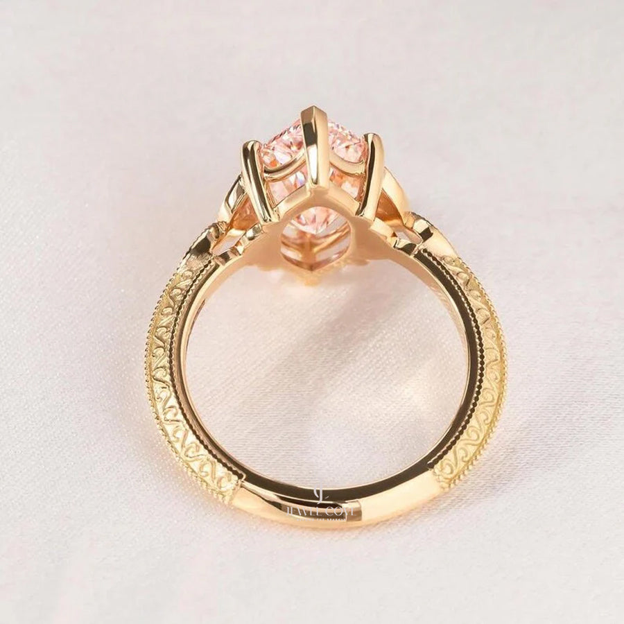 Fancy Pink Marquise 3.10tcw Moissanite Diamond Vintage Engagement Ring | IGI Certified