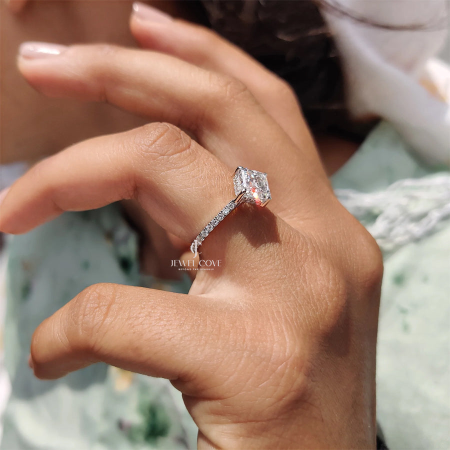 Asscher Cut Lab Grown Engagement Ring With Hidden Halo Design | IGI Certified