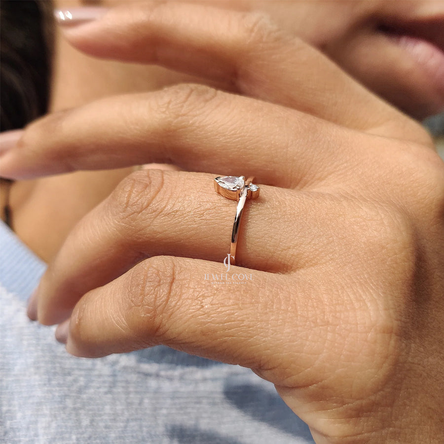 2 Stone Moissanite Delicate Ring With Pear and Round Diamond | IGI Certified