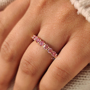 Pink Round lab Grown Diamond Wedding Band in Half Eternity Style | IGI Certificate