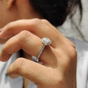 Bezel Halo Engagement Ring with Round Diamond | Lab Grown Diamonds | IGI Certified