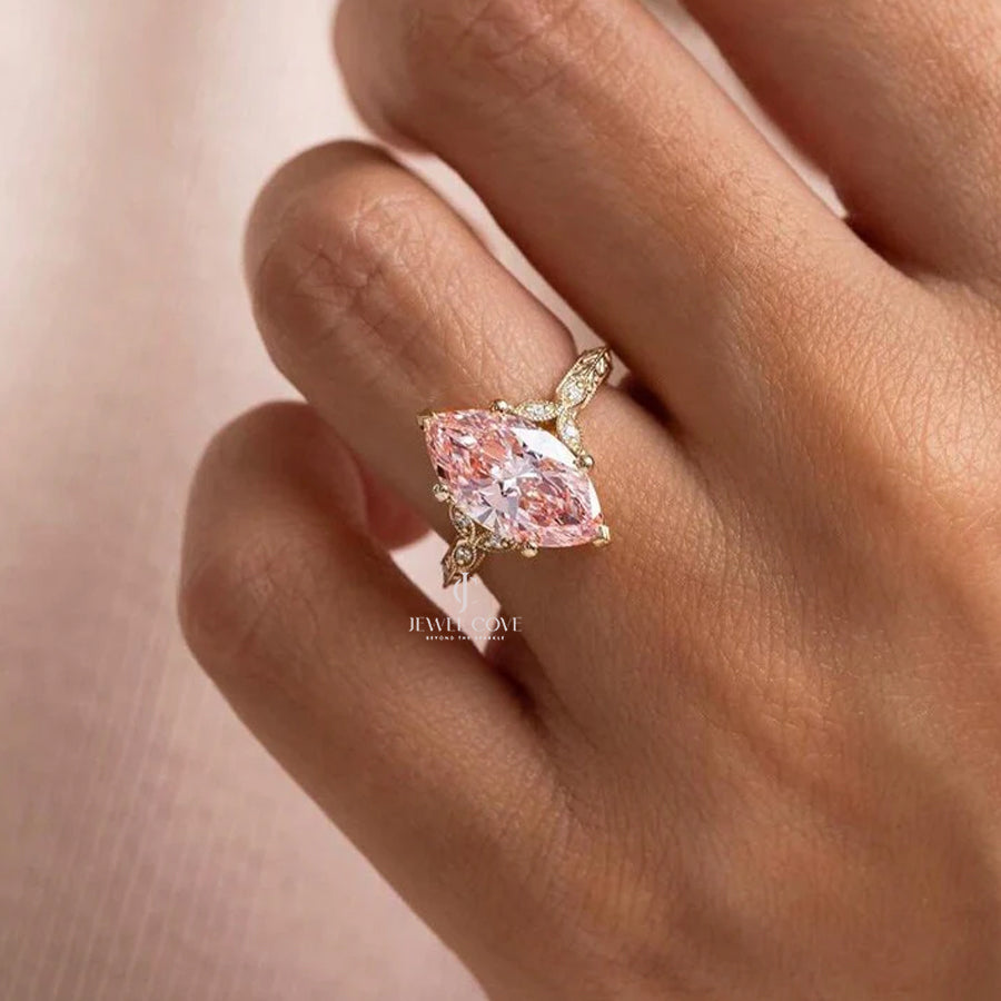 Fancy Pink Marquise 3.10tcw Lab Grown Diamond Vintage Engagement Ring | IGI Certified