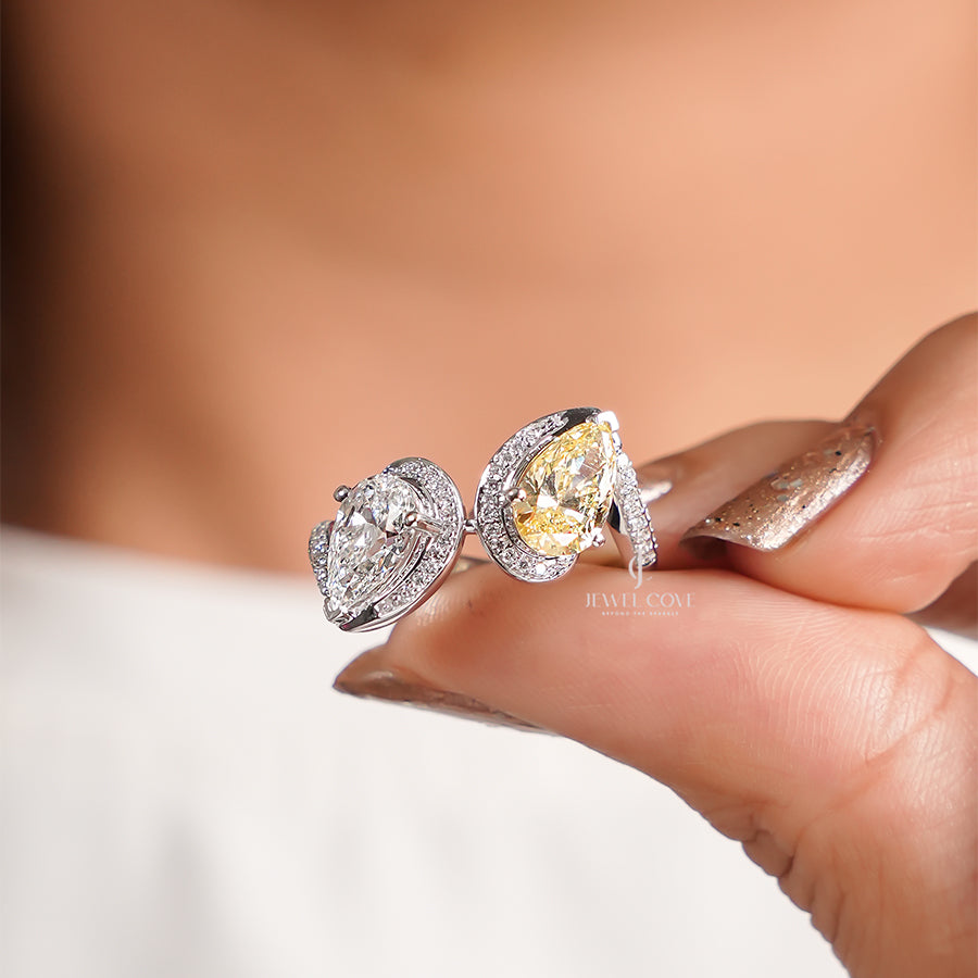 3CTW Yellow Pear Lab grown Diamond Ring For Her | Lab Grown Diamonds | IGI Certified