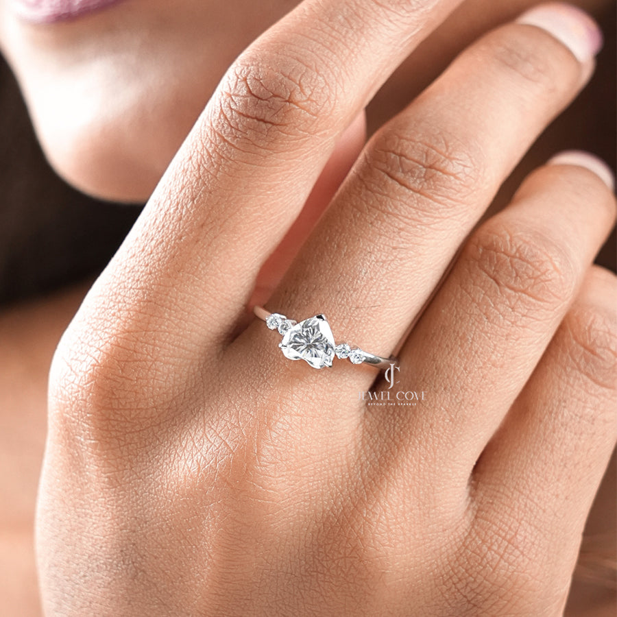 1CT Heart Cut with Round Diamond Promise Ring | Lab Grown Diamonds | IGI Certified
