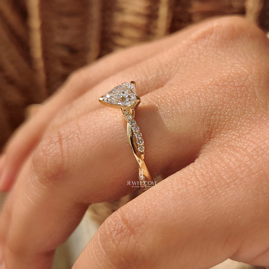 1CT Heart Twisted Pave Setting Diamond Ring | Lab Grown Diamonds | IGI Certified