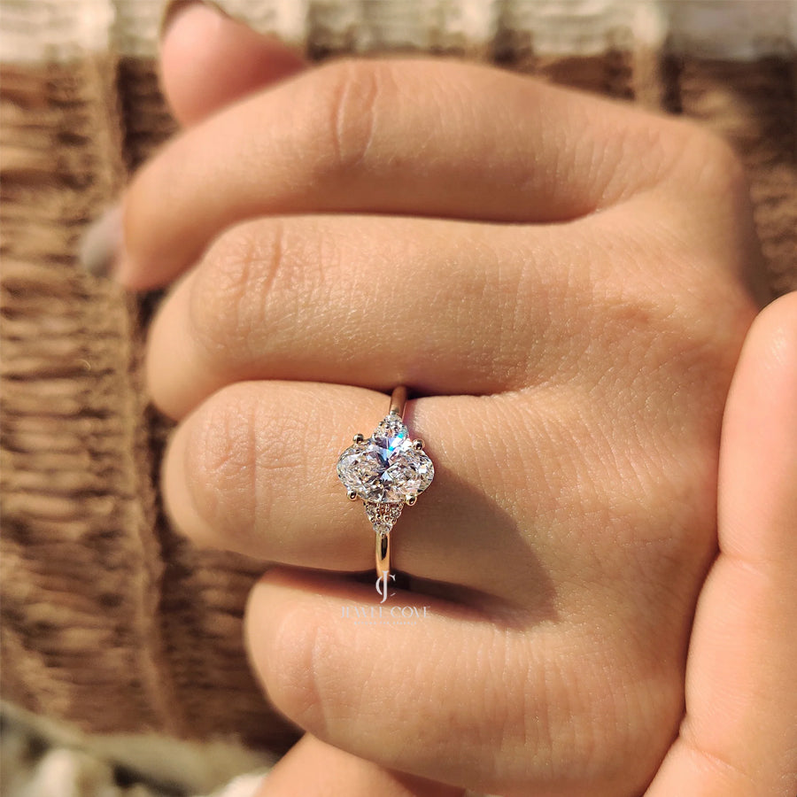 Oval Cut Lab Grown Engagement Ring In Muse Style Cluster Ring | IGI Certified